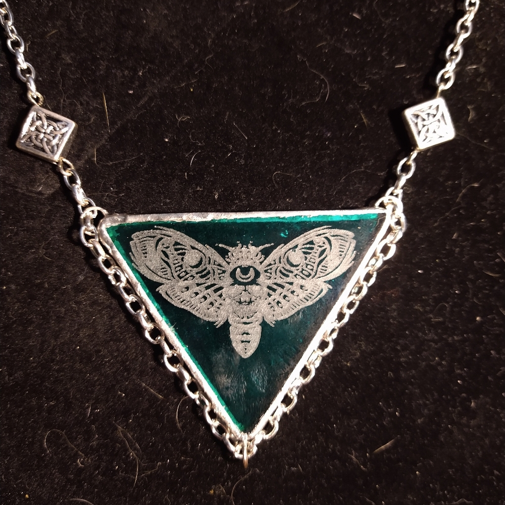 Stained glass moth floating necklace